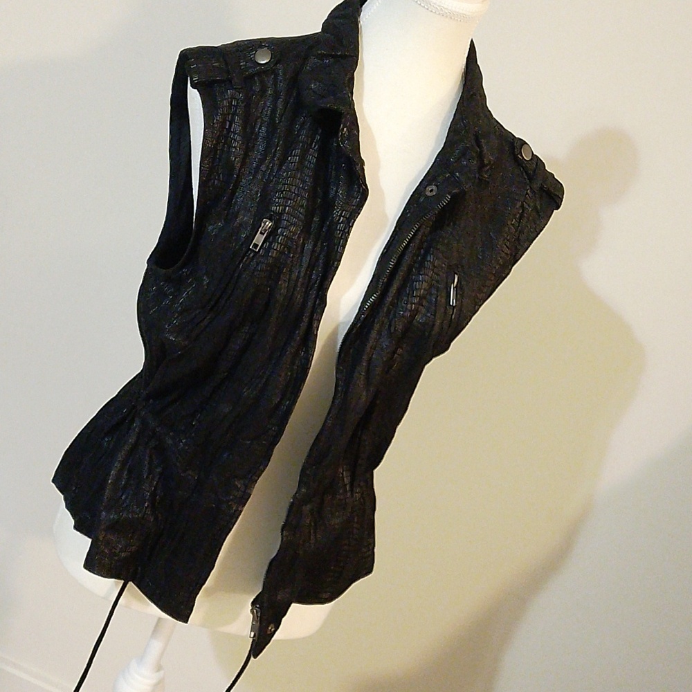 faux leather zip vest